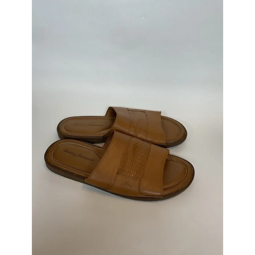 Tommy Bahama‎ Gennadi Palms Slide Sandals Men's Sz 11 Brown Textured Leather